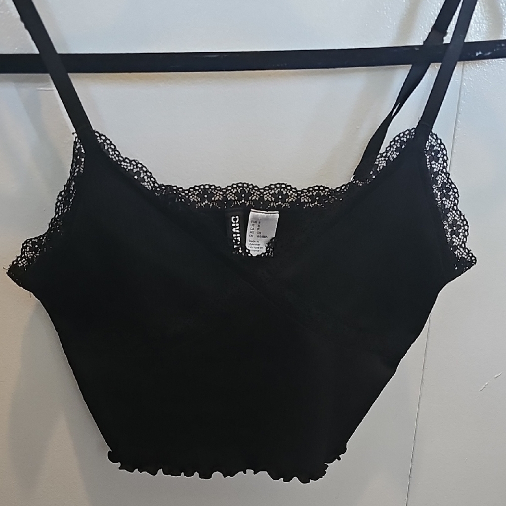 Black Lace Trim Crop Top